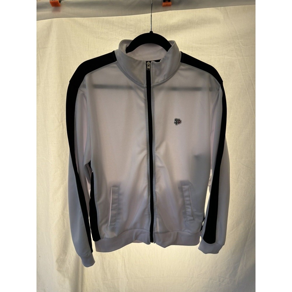 Southpole Men's Full-Zip Athletic Track Jacket White w/Black Size Large